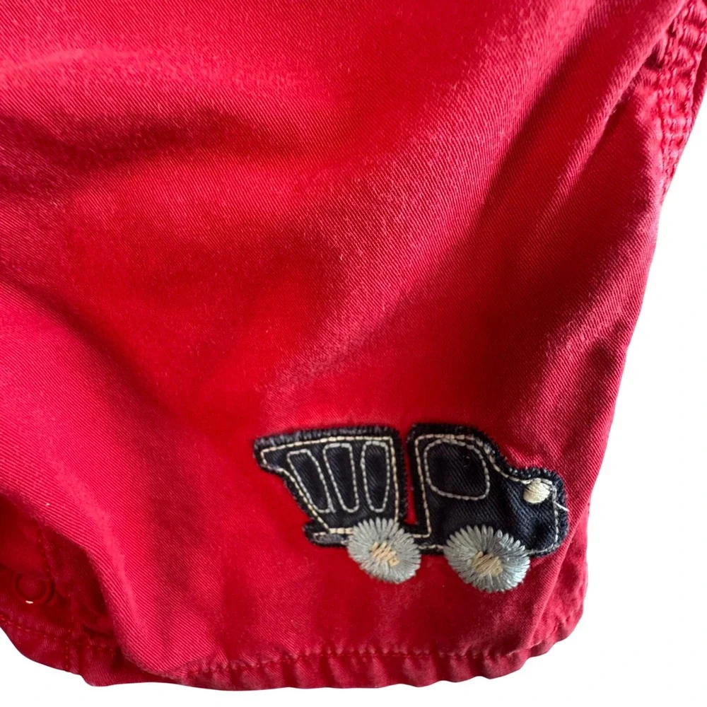 Vtg OshKosh Bgosh Vestbak Shortalls Red Cars Dump Truck Embroidered 18M Toddler